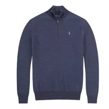 Polo Ralph Lauren FW23 Маленький логотип пони вышитый полумолния трикотажный с длинным рукавом мужской свитшот темно-синий MNPOSWE16820404-410 S
