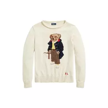 Polo Ralph Lauren FW23 Медвежий Принт Повседневный Длинный Рукав Трикотажный Топ Женские Топы Белый WMPOSWENC020738-101 S