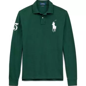 Polo Ralph Lauren FW23 Однотонная рубашка поло с длинным рукавом и вышитым логотипом, мужские топы, зеленая MNPOKNI16820256-300 XL