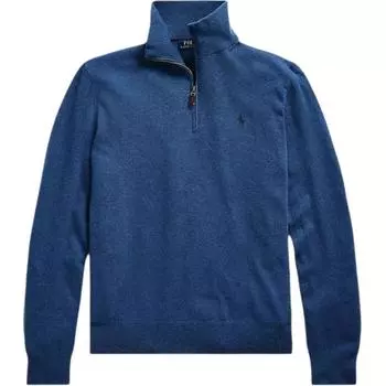 Polo Ralph Lauren FW23 однотонный свитер с вышитым маленьким пони на молнии с высоким воротом и длинными рукавами, мужской свитер синего цвета MNPOSWE16820132-400 L