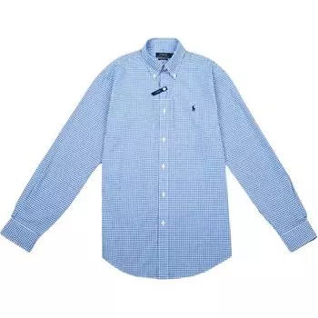 Polo Ralph Lauren FW23 Рубашка мужская в клетку с вышивкой логотипа, однобортная, с длинным рукавом, сине-морская 710867364-004 L
