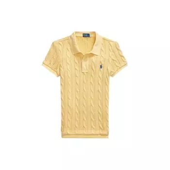 Polo Ralph Lauren FW23 Solid Slim Fit Casual Short Sleeve Polo Shirt Women tops Autumn-Yellow WMPOKNINB920118-700 XL