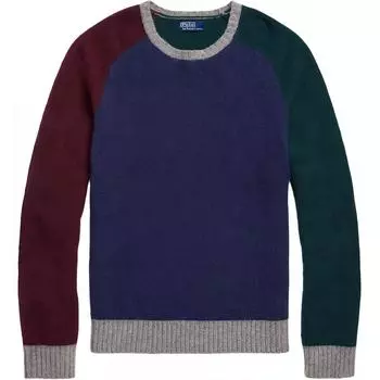 Polo Ralph Lauren FW23 Свитер мужской флисовый из шерсти и кашемира с цветными блоками, с круглым вырезом, синий MNPOSWE16820870-400 S