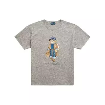 Polo Ralph Lauren FW23 Teddy Bear Graphic Print Футболка с круглым вырезом и короткими рукавами для женщин, топы, серые WMPOKNINCU20839-020 S