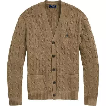 Polo Ralph Lauren FW24 Кардиган из витой вязки с вышивкой логотипа маленькой пони Мужские кардиганы Коричневый MNPOSWE16821742-200 S