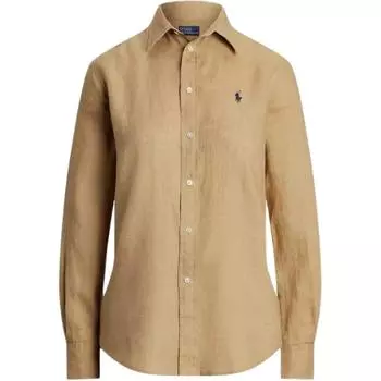 Polo Ralph Lauren FW24 Рубашка женская однобортная с длинным рукавом и вышивкой пони Коричневый WMPOSHTNDO20742-250 S