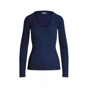 Polo Ralph Lauren Fw24 Slim Fit Ribbed Crew Neck Long Sleeve Regular T-Shirt Женская футболка темно-синего цвета WMPOKNINC020186-410 M