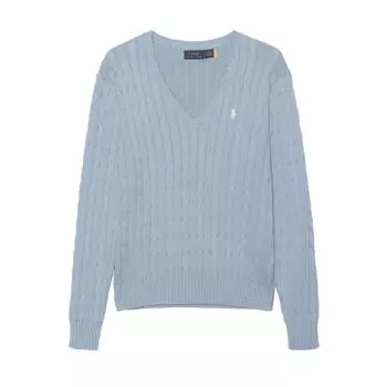 Polo Ralph Lauren FW24 Solid Logo V-образный вырез длинный рукав вязаный свитер женский свитер туманно-голубой 211570011-079 M