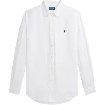 Polo Ralph Lauren FW24 Вышитый логотип Принт Однотонная Льняная Рубашка с Длинным Рукавом Мужские рубашки Белый MNPOWOV16824146-100 S