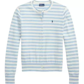 Polo Ralph Lauren Кардиган женский трикотажный с вышивкой Iconic Pony в полоску из смесового хлопка с круглым вырезом Синий Белый WMPOSWENDW20400-400 M