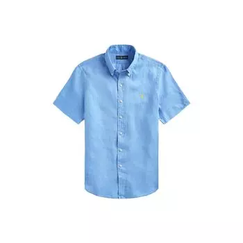 Polo Ralph Lauren классическая однотонная удобная льняная рубашка с коротким рукавом мужские рубашки синего цвета MNPOWOV1N820290-430 S