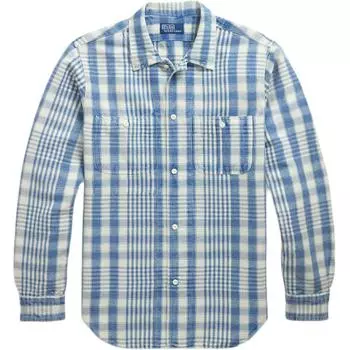 Polo Ralph Lauren Классический крой Клетчатая льняно-хлопковая рабочая рубашка Мужские рубашки Синий MNPOWOV16824149 M