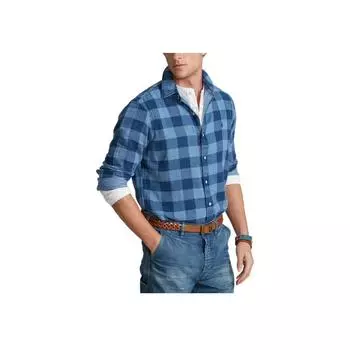 Polo Ralph Lauren клетчатая рубашка с вышитым логотипом и длинным рукавом с изображением пони Мужские рубашки индиго MNPOWOV16821769-400 XS