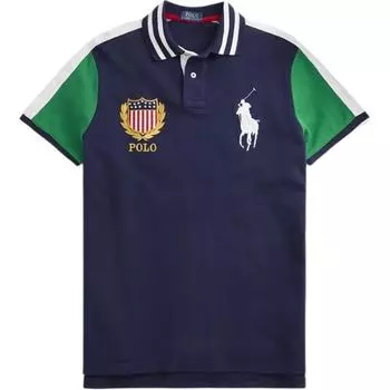 Polo Ralph Lauren Колорблок Вышитое Лого Большой Пони Футболка-поло с коротким рукавом Мужские Футболки-поло Темно-синий 710800516-001 S