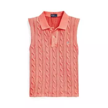 Polo Ralph Lauren короткий облегающий однобортный свитер без рукавов с воротником-поло женский свитер розовый WMPOKNINB920078-600 L