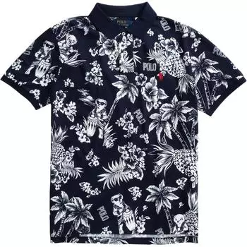 Polo Ralph Lauren Летняя футболка поло с цветочным принтом, вышитым логотипом пони, из хлопка, с коротким рукавом, мужская, топы, темно-синяя 710788923-002 S