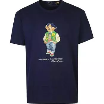 Polo Ralph Lauren Letter Bear Print Crew Neck Short Sleeve T Shirt Men Tops Blue 710854497-039 S