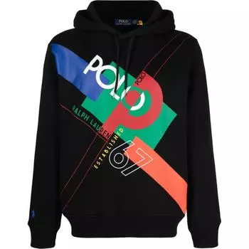Polo Ralph Lauren Logo Letter Print Casual Loose Hoodie Men Hoodies Black 710926981-001 M