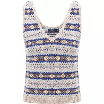Polo Ralph Lauren Logo Letter Print Spliced Knit Vest Женские жилеты бежевый 211757905-001 XS