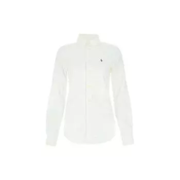Polo Ralph Lauren Logo Solid Color Polo Shirt Long Sleeve Women Shirts White 211743355-001 L