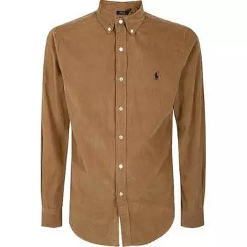Polo Ralph Lauren Logo Вышитая однобортная рубашка с длинным рукавом Мужские рубашки Коричневый 710818761-023 S