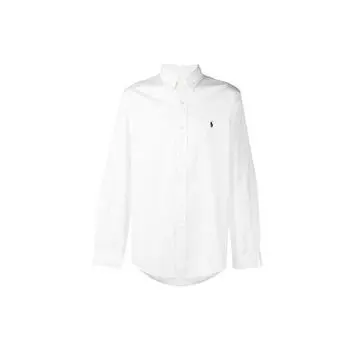 Polo Ralph Lauren Logo Вышитая однобортная рубашка с длинным рукавом Мужские рубашки Белые 710795235-008 M