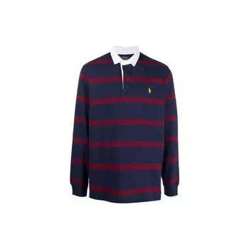 Polo Ralph Lauren Logo Вышитый Полосатый Длинный Рукав Поло Рубашка Мужская Топы Темно-Фиолетовый 710852747-001 S