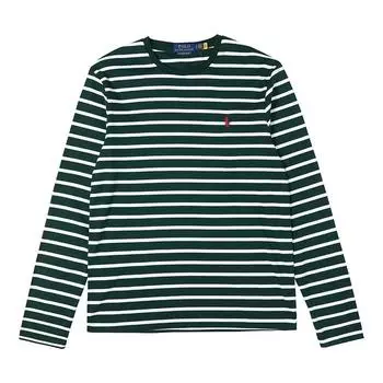 Polo Ralph Lauren Logo Вышитый Полосатый Круглый вырез Футболка Повседневная Длинный рукав Мужские Топы Зеленый 710883732-005 L
