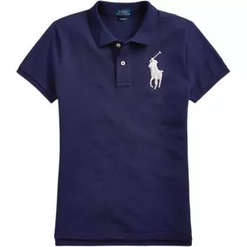 Polo Ralph Lauren Logo Вышитый Повседневный Slim Fit Рубашка Поло с Коротким Рукавом Женские Топы Темно-Синий 211661697-002 XS