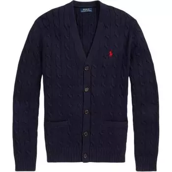 Polo Ralph Lauren Logo Вышитый V-образный вырез однобортный длинный рукав вязаный свитер мужской свитер темно-синий 710890548-004 S