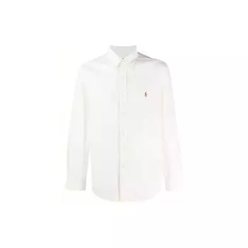 Polo Ralph Lauren Логотип Принт Твил Рубашка с длинным рукавом и острым воротником Мужские рубашки Белые 710795457-001 S