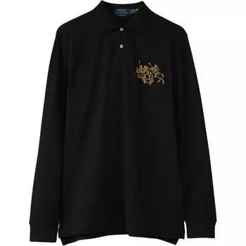 Polo Ralph Lauren Логотип Вышитый свитер с длинным рукавом Поло Рубашка мужская Черный 710926123-001 XL