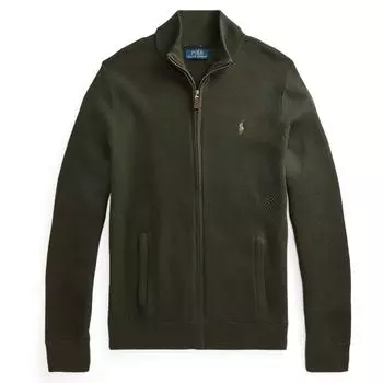 Polo Ralph Lauren Маленький логотип Pony Вышитый Полная молния шерстяной трикотаж куртка Мужская куртка темно-зеленый MNPOSWE16820794-300 XS