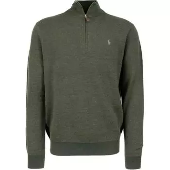 Polo Ralph Lauren Маленький логотип Pony вышитый шерстяной трикотажный свитер с застежкой-молнией на половину длины мужской свитер темно-зеленый MNPOSWE16820432-999 XL