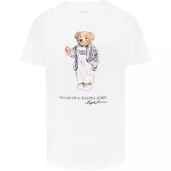 Polo Ralph Lauren мультяшный принт с буквами футболка с круглым вырезом короткий рукав женские футболки белые 211750405-001 L