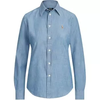 Polo Ralph Lauren однобортная рубашка с длинным рукавом и заостренным воротником, женские рубашки, светло-голубой 211700308-001 XS
