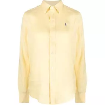 Polo Ralph Lauren Однотонная Повседневная Однобортная Рубашка с Длинным Рукавом для Женщин рубашки Желтый 211920516-004 M