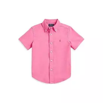 Polo Ralph Lauren однотонная рубашка из хлопка с вышитым пони, однобортная, повседневная, с коротким рукавом, с заостренным воротником, детские рубашки розового цвета 323934846-002 M