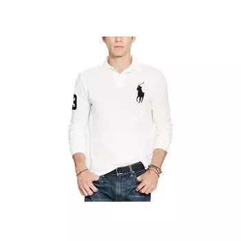 Polo Ralph Lauren однотонная рубашка поло с вышитым логотипом Big Pony с длинным рукавом, мужская белая 710671951-003 XL