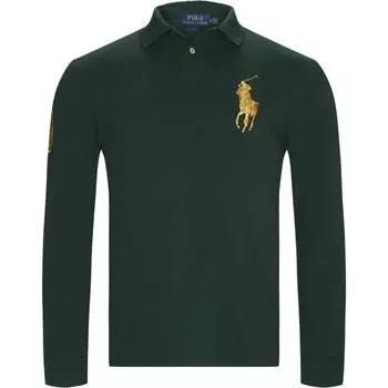Polo Ralph Lauren однотонная рубашка поло с вышитым логотипом и длинными рукавами, мужские топы, зеленая MNPOKNI16810751-D08 S