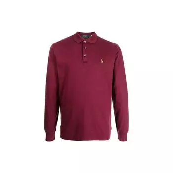 Polo Ralph Lauren однотонная рубашка поло с вышитым логотипом и длинными рукавами, мужские топы бордового цвета 710671785-007 XL
