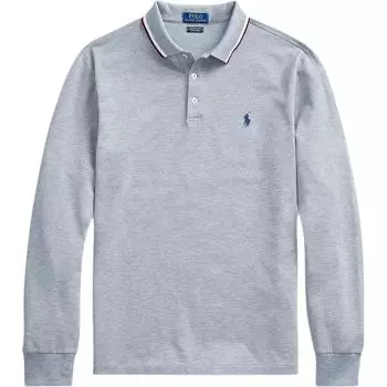 Polo Ralph Lauren Однотонная рубашка поло с вышивкой логотипа пони, с длинным рукавом, мужская, топы, серый MNPOKNI16820343-020 XS
