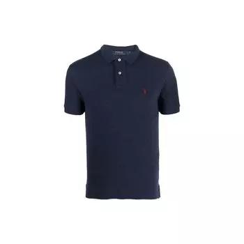 Polo Ralph Lauren Однотонная рубашка поло с вышивкой логотипа, на вертикальной застежке на пуговицах, с коротким рукавом, мужская, рубашки поло, синяя, 710536856-342 M