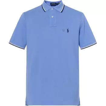 Polo Ralph Lauren однотонная рубашка поло с небольшим вышитым логотипом и полосатой отделкой, короткий рукав, мужские топы, синий цвет 710842621-006 L