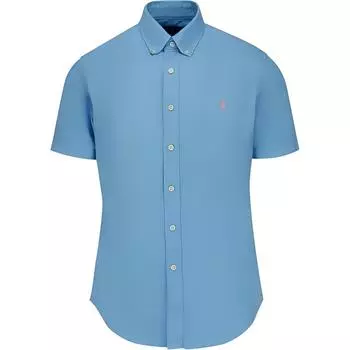 Polo Ralph Lauren однотонная рубашка поло с вышивкой в виде маленькой пони и однобортными короткими рукавами мужские рубашки синего цвета 710795382-002 S