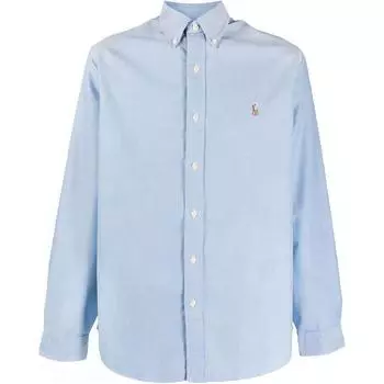 Polo Ralph Lauren Однотонная рубашка поло с вышитым логотипом на пуговицах и длинным рукавом, мужские рубашки синего цвета 710792041-002 XXL