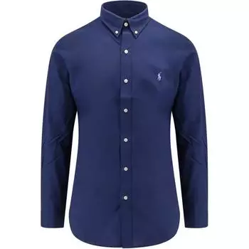 Polo Ralph Lauren однотонная рубашка поло с воротником-поло, приталенная рубашка с длинным рукавом, мужские рубашки темно-синего цвета 710928254001-001 S
