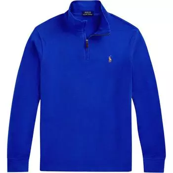Polo Ralph Lauren Однотонная рубашка поло с логотипом маленькой пони, на молнии до половины, с длинным рукавом, мужская, топы, синяя 710671929-067 XS