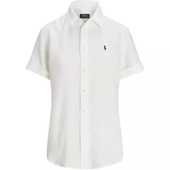 Polo Ralph Lauren Однотонная рубашка поло с воротником поло, вышивкой маленькой пони, на пуговицах, с коротким рукавом, женская, белая 211A92158-004 M