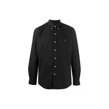 Polo Ralph Lauren однотонная рубашка с длинным рукавом и вышитым логотипом, мужские рубашки, цвет черный 710772290-001